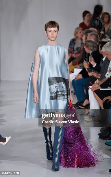 Model walks the runway for Calvin Klein Collection fashion show during New York Fashion Week on September 7, 2017 in New York City.