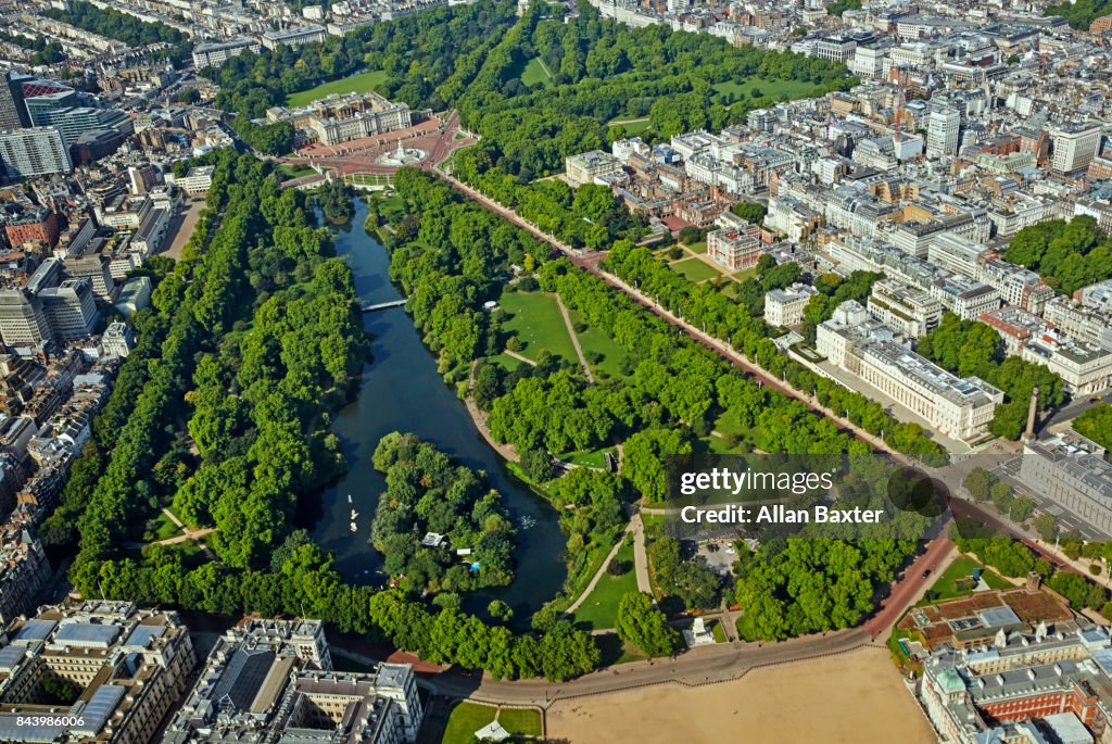 Aerial view of Buckingham Palace in London