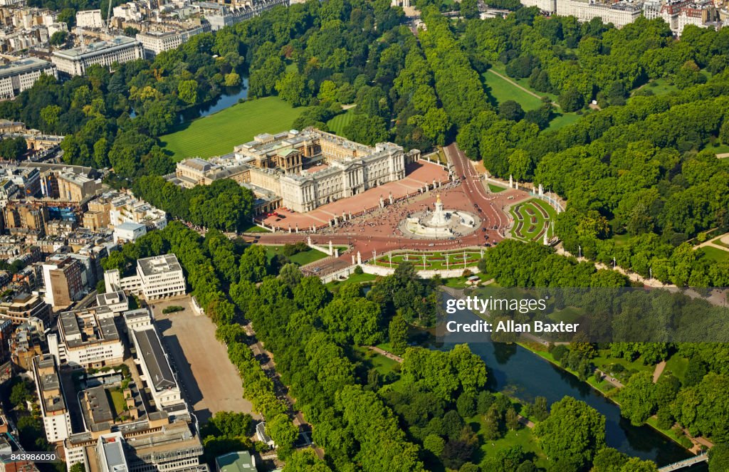 Aerial view of Buckingham Palace in London