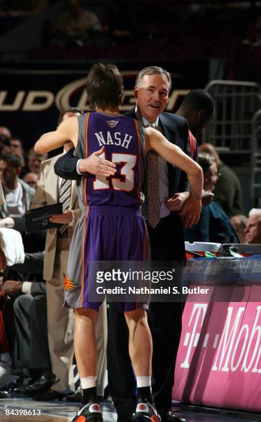 Steve Nash of the Phoenix Suns greets head coach Mike D'Antoni of the New York Knicks at Madison Square Garden January 21, 2009 in New York City....