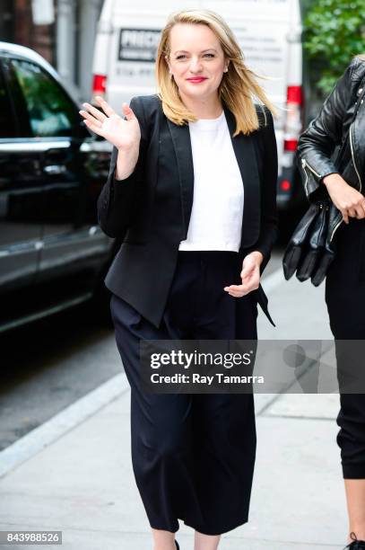 Actress Elisabeth Moss enters the "AOL Build" taping at the AOL Studios on September 07, 2017 in New York City.