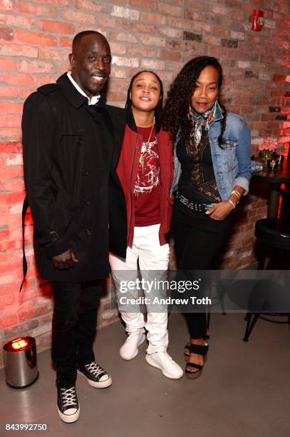 Michael K. Williams, Felicia Pearson and Sonja Sohn attend "The Deuce" New York premiere after party at SVA Theater on September 7, 2017 in New York...
