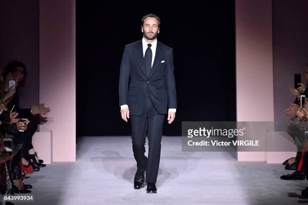 Tom Ford walks the runway at the Tom Ford Spring/Summer 2018 Runway Show during New York Fashion Week at the Park Avenue Armory on September 6, 2017...