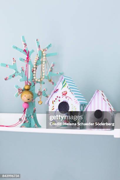 paper birdhouses in different patterns - decoupage stock pictures, royalty-free photos & images