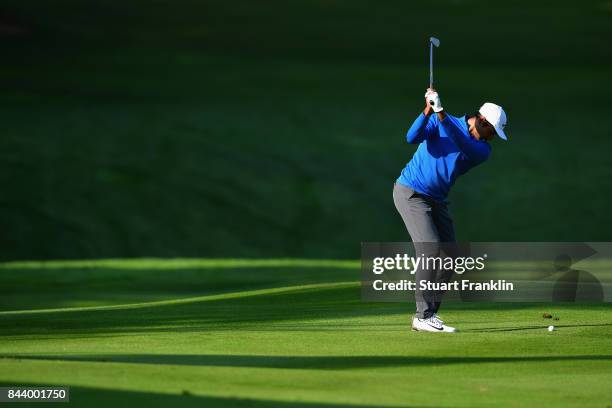 Julian Suri of The United States on the 14th during Day Two of the 2017 Omega European Masters at Crans-sur-Sierre Golf Club on September 8, 2017 in...