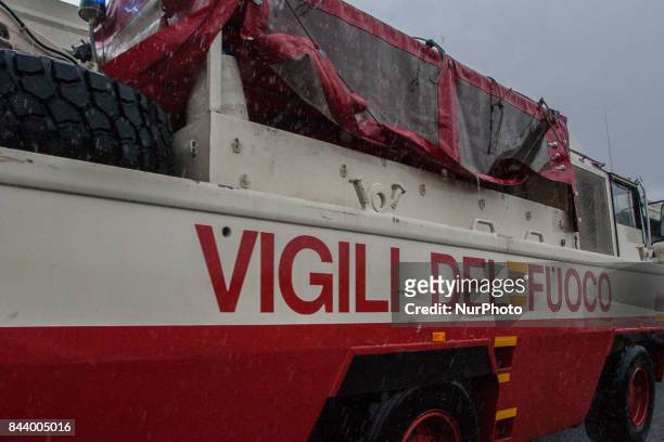 Italy's Vigili del Fuoco car during Rain and Storm in Naples, Italy, on September on 7, 2017. Some storms will produce heavy rain and dangerous...