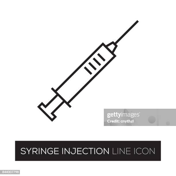 ilustraciones, imágenes clip art, dibujos animados e iconos de stock de icono de línea de inyección jeringa - injecting