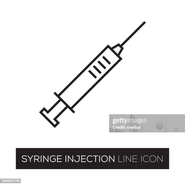 ilustrações, clipart, desenhos animados e ícones de seringa de injeção linha ícone - injetando