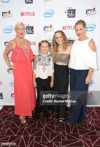 Actress Tori Spelling , daughter Stella McDermott, Host Jennie Garth and daughter Lola Ray Facinelli attend the Netflix Series "Project Mc2" Part 5...