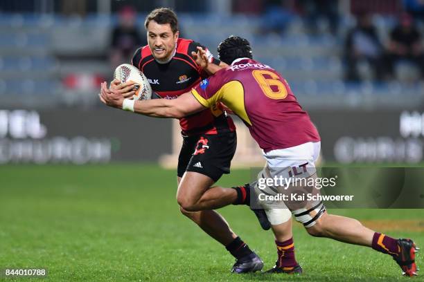 Tim Bateman of Canterbury charges forward during the Ranfurly Shield round four Mitre 10 Cup match between Canterbury and Southland on September 8,...