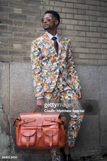 Arrington Crawford is seen attending Tadashi Shoji during New York Fashion Week wearing wearing Clavon's Wear on September 7, 2017 in New York City.