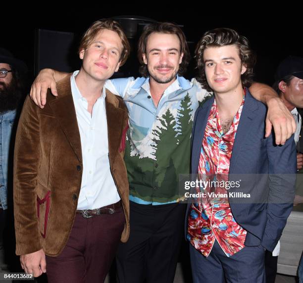 Editor in Chief of Flaunt Matthew Bedard, Ben O'Toole and Joe Keery attend Prada And Flaunt Celebrate The Aftershock Issue: New America on September...