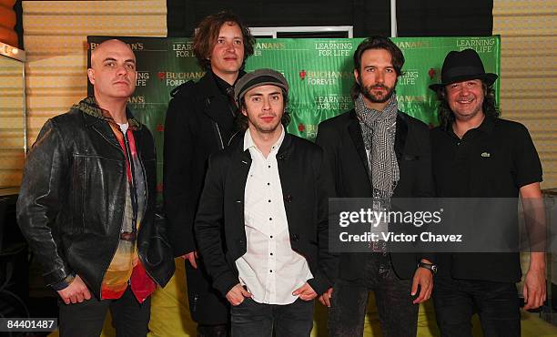 Inaki Vazquez, Paco Huidobro, Javier Fernando de la Cueva, Leonardo de Lozanne and El Cha! of Fobia poses backstage at the Buchanan's Forever Night...