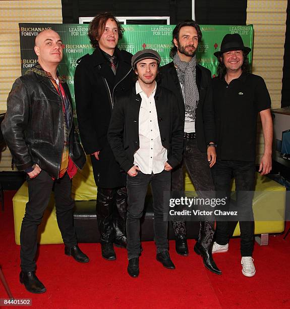 Inaki Vazquez, Paco Huidobro, Javier Fernando de la Cueva, Leonardo de Lozanne and El Cha! of Fobia poses backstage at the Buchanan's Forever Night...