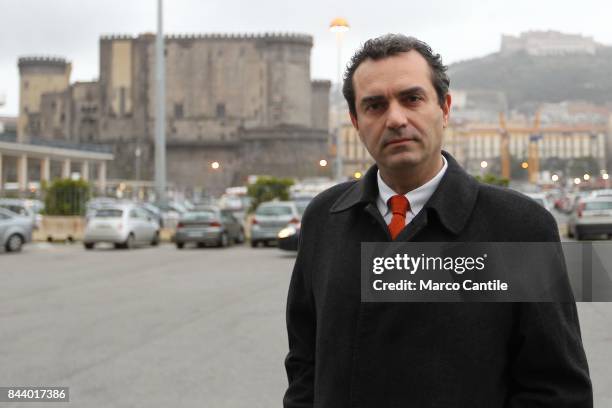 The major of Naples, Luigi de Magistris, while going to a political convention. Behind him the castle so called Maschio Angioino.