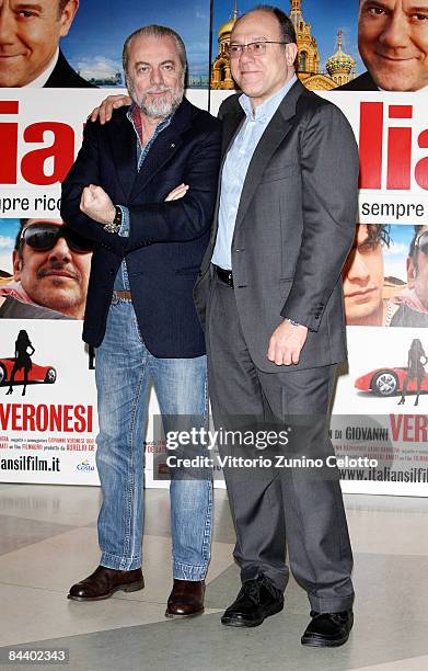 Producer Aurelio De Laurentiis and actor Carlo Verdone attend "Italians" photocall held at Cinema Plinius on January 22, 2008 in Milan, Italy.