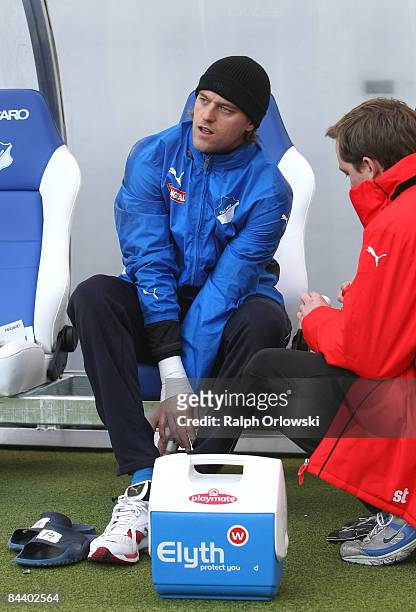 Goal keeper Timo Hildebrand of Bundesliga team 1899 Hoffenheim prepares himself for a training session at the Rhein-Neckar-Arena on January 22, 2009...
