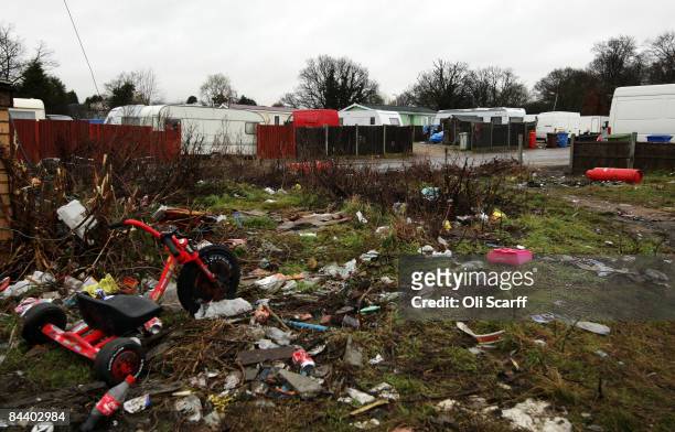 General view of a section of the Dale Farm travellers camp on January 22, 2009 near Basildon, Essex, England. The Court of Appeal has ruled that...