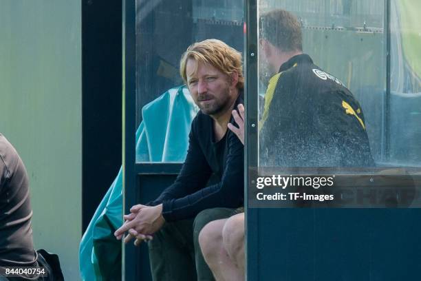 Sven Mislintat of Dortmund looks on during a training session at the BVB Training center on September 4, 2017 in Dortmund, Germany.