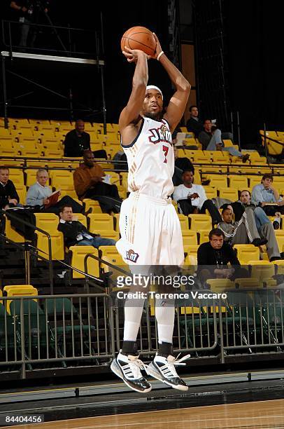 Derrick Byars of the Bakersfield Jam shoots a jumper during day 1 of the D-League Showcase against the Los Angeles D-Fenders at McKay Events Center...