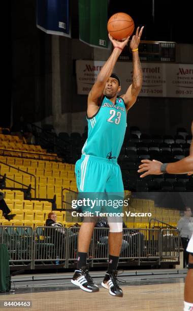 Gary Forbes of the Sioux Falls Skyforce shoots a jumper during day 1 of the D-League Showcase against the Albuquerque Thunderbirds at McKay Events...