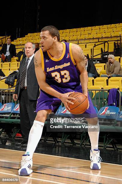 Curtis Terry of the Los Angeles D-Fenders moves the ball to the basket during day 1 of the D-League Showcase against the Bakersfield Jam at McKay...