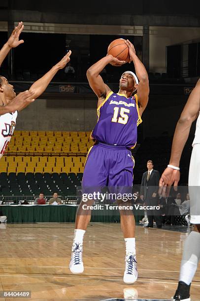 Charlie Parker of the Los Angeles D-Fenders shoots a jumper during day 1 of the D-League Showcase against the Bakersfield Jam at McKay Events Center...