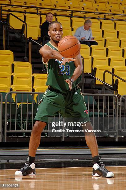 Garry Hill-Thomas of the Reno Bighorns passes the ball during day 1 of the D-League Showcase against the Rio Grande Valley Vipers at McKay Events...