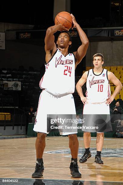 Quin Humphrey of the Rio Grande Valley Vipers shoots a free throw during day 1 of the D-League Showcase against the Reno Bighorns at McKay Events...