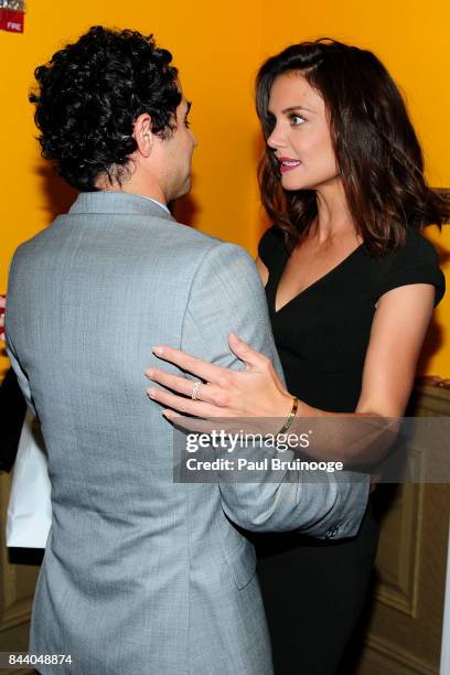 Zac Posen and Katie Holmes attend Brooks Brothers with The Cinema Society host the premiere of "House of Z" at Crosby Street Hotel on September 7,...