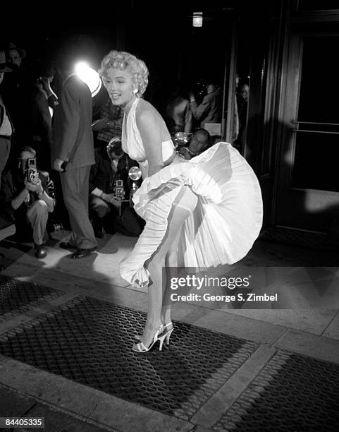 American film actress and sex symbol Marilyn Monroe on location during the filming of 'The Seven Year Itch' , New York, New York, September 14th and...