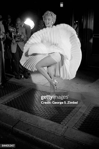 American film actress and sex symbol Marilyn Monroe on location during the filming of 'The Seven Year Itch' , New York, New York, September 14th and...