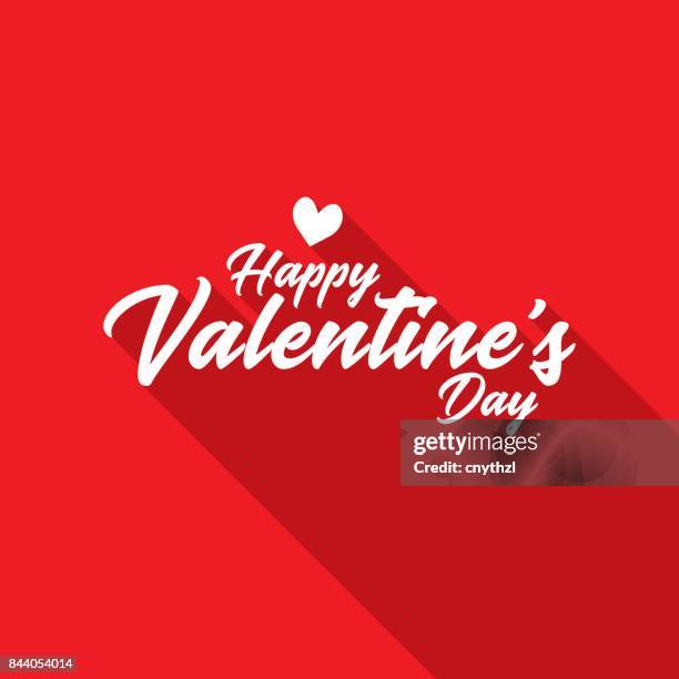 happy valentinstag hand schriftzug mit langen schatten - happy valentines day stock-grafiken, -clipart, -cartoons und -symbole