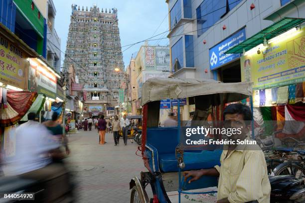 Street around the Meenakshi Amman Temple in Madurai, built around the 17th century AD, the temple is dedicated to Lord Shiva and Goddess Parvati in...