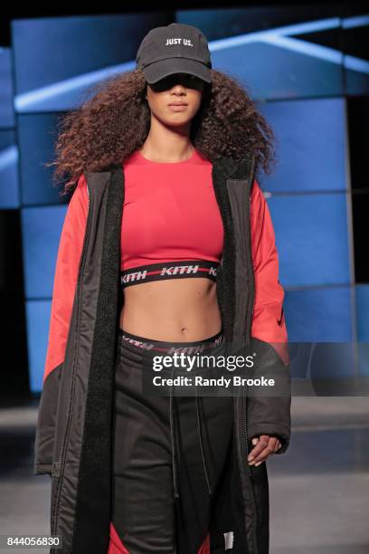 Model walks the catwalk during the Kith Sport Runway show September 2017 at New York Fashion Week on September 7, 2017 in New York City.