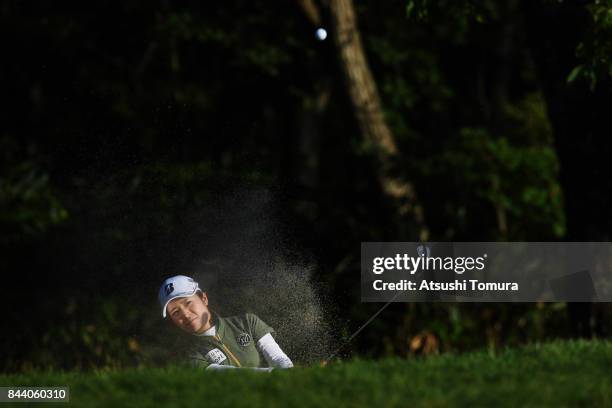 Kana Mikashima of Japan hits from a bunker on the 17th hole during the second round of the 50th LPGA Championship Konica Minolta Cup 2017 at the Appi...