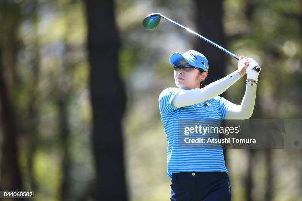 Saiki Fujita of Japan hits her tee shot on the 12th hole during the second round of the 50th LPGA Championship Konica Minolta Cup 2017 at the Appi...