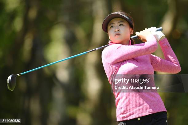 Simin Feng of China hits her tee shot on the 11th hole during the second round of the 50th LPGA Championship Konica Minolta Cup 2017 at the Appi...