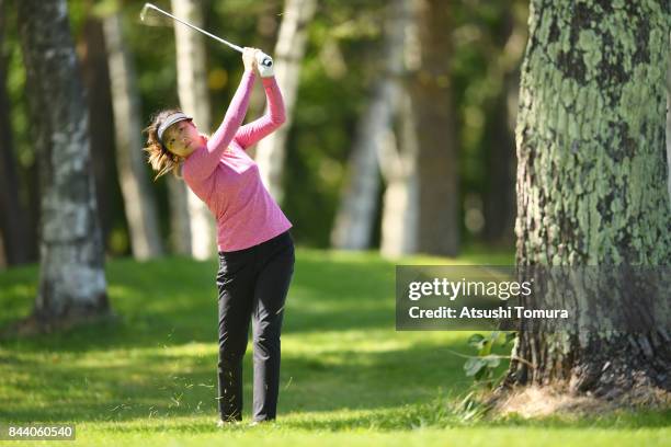 Simin Feng of China hits her second shot on the 11th hole during the second round of the 50th LPGA Championship Konica Minolta Cup 2017 at the Appi...