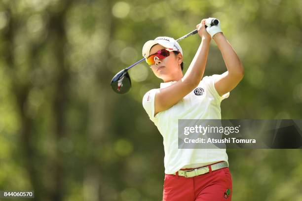 Rikako Morita of Japan hits her tee shot on the 12th hole during the second round of the 50th LPGA Championship Konica Minolta Cup 2017 at the Appi...