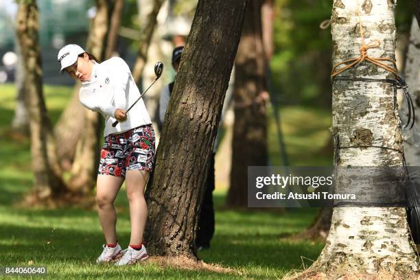 Asuka Ishikawa of Japan hits her second shot on the 10th hole during the second round of the 50th LPGA Championship Konica Minolta Cup 2017 at the...