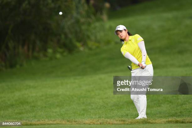 Asuka Kashiwabara of Japan chips onto the 16th green during the second round of the 50th LPGA Championship Konica Minolta Cup 2017 at the Appi Kogen...