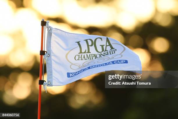 The 9th flagstick sits on the green during the second round of the 50th LPGA Championship Konica Minolta Cup 2017 at the Appi Kogen Golf Club on...