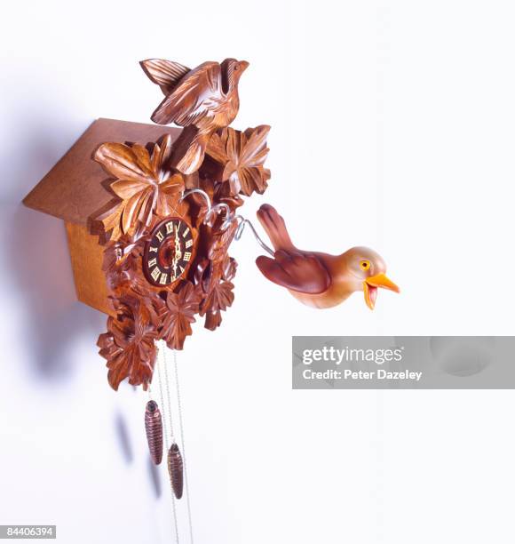 cuckoo coming out of cuckoo clock - kuckucksuhr stock-fotos und bilder