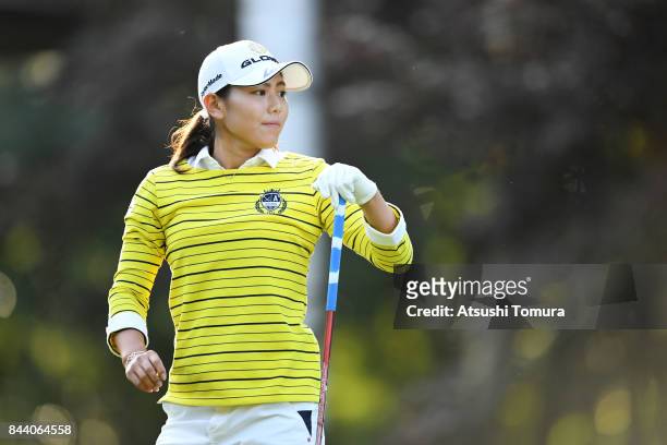 Tomoko Nishi of Japan looks on during the second round of the 50th LPGA Championship Konica Minolta Cup 2017 at the Appi Kogen Golf Club on September...