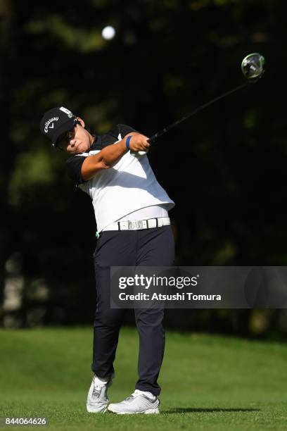 Hee-Kyung Bae of South Korea hits her tee shot on the 12th hole during the second round of the 50th LPGA Championship Konica Minolta Cup 2017 at the...