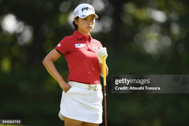 Yuki Ichinose of Japan looks on during the second round of the 50th LPGA Championship Konica Minolta Cup 2017 at the Appi Kogen Golf Club on...