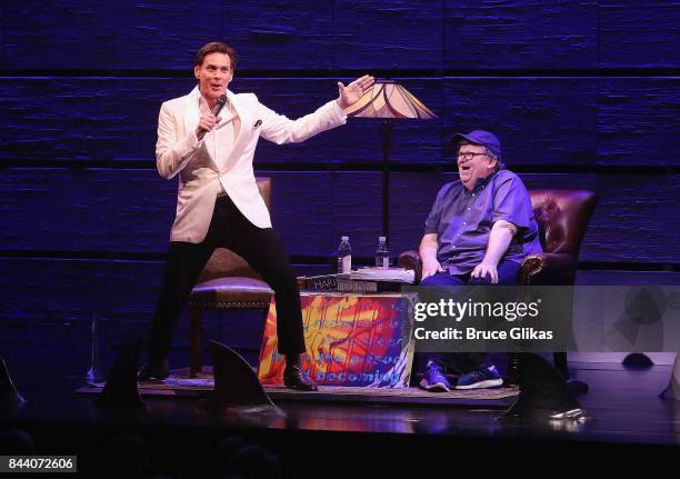 Jim Carrey and Michael Moore perform as Carrey guest stars and makes his broadway debut in "Michael Moore's play "The Terms of My Surrender" on...