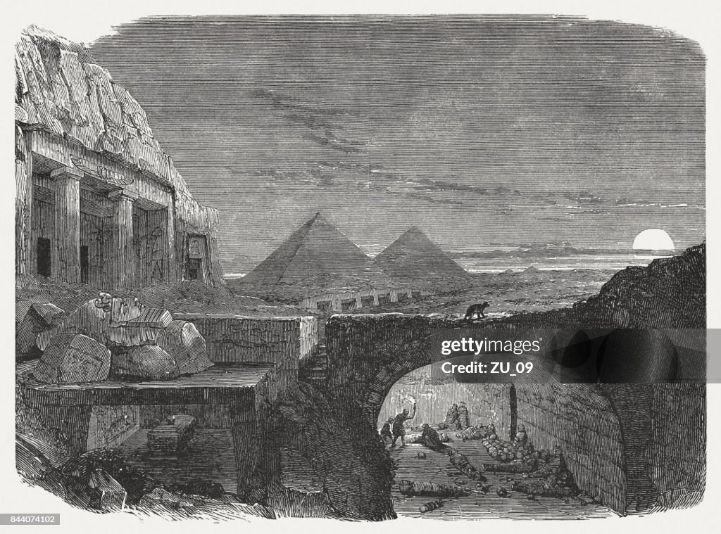 Tombs and burial vaults in Egypt, wood engraving, published 1886