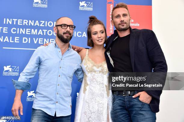 Michael Roskam, Adele Exarchopoulos and Matthias Schoenaerts attend the 'Racer And The Jailbird ' photocall during the 74th Venice Film Festival at...